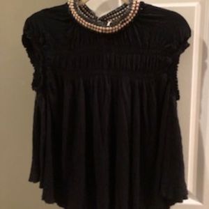Free People Black Top w/ beaded collar Sz.M